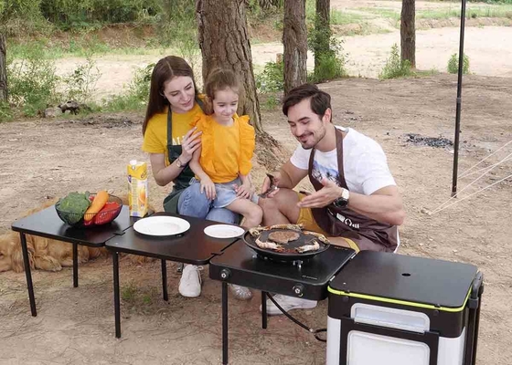 Mobile Outdoor Appliance IGT Cooking Table With Burner Folding Box Camping Portable Barbecue Grill